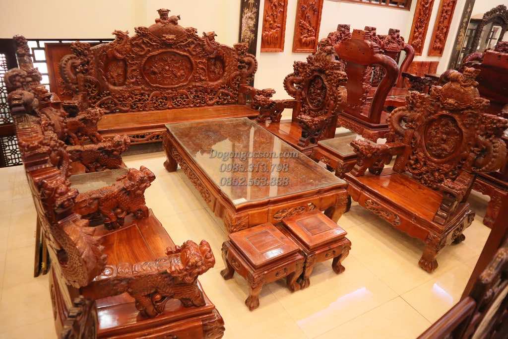 Bộ bàn ghế rồng đỉnh gỗ Hương NC002