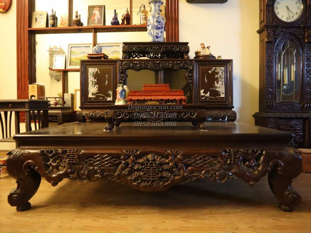 Sập gụ tủ chè gụ ta đục ngũ phúc