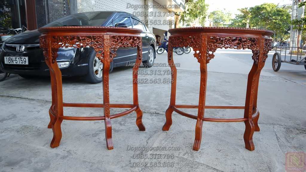 Đôn gỗ bán nguyệt mặt đá DON012