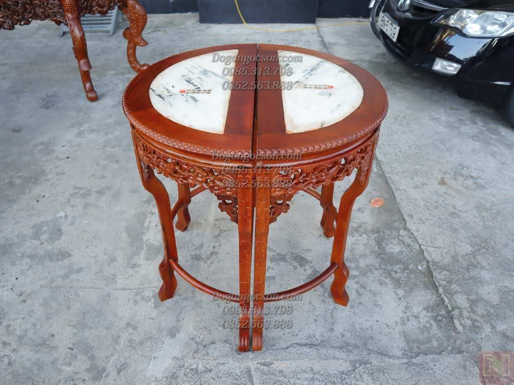 Đôn gỗ bán nguyệt mặt đá DON012